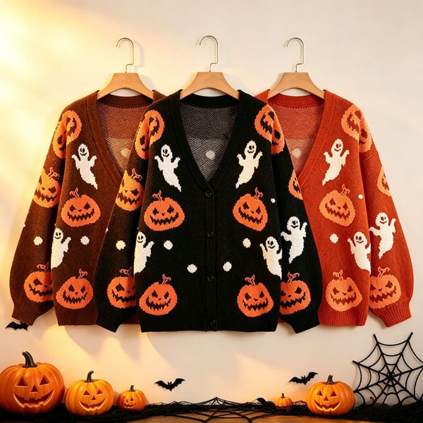 Halloween Pumpkin Jacquard Cardigan