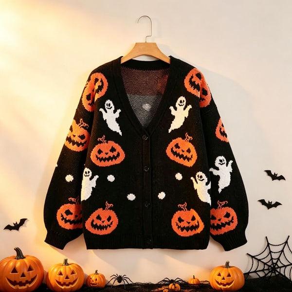 Halloween Pumpkin Jacquard Cardigan