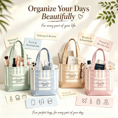Fashionable Striped Canvas Tote Bag