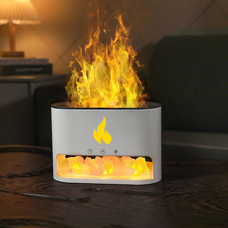 Colorful Flame Aromatherapy Diffuser – Ultrasonic Essential Oil Humidifier & Crystal Salt Rock Night Lamp