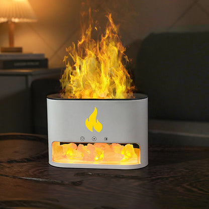 Colorful Flame Aromatherapy Diffuser – Ultrasonic Essential Oil Humidifier & Crystal Salt Rock Night Lamp