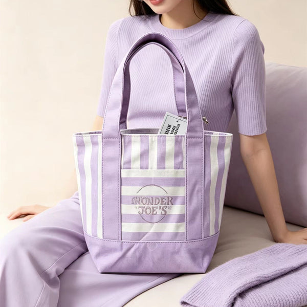 Fashionable Striped Canvas Tote Bag