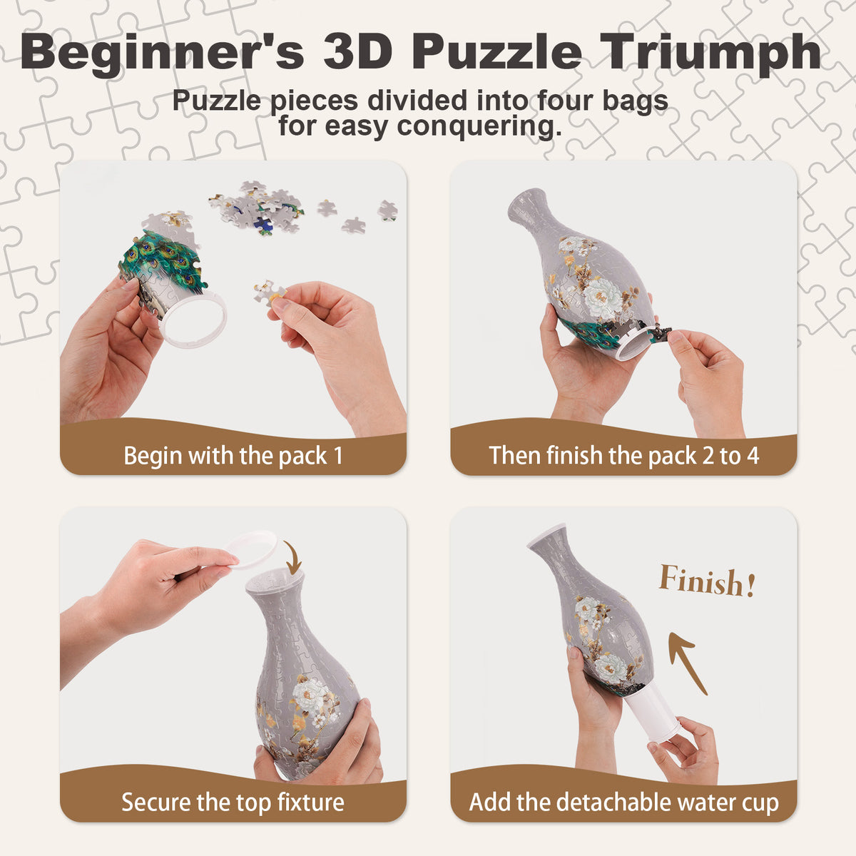 160-Piece 3D Puzzle Vase — DIY Flower Planter for Home Decoration
