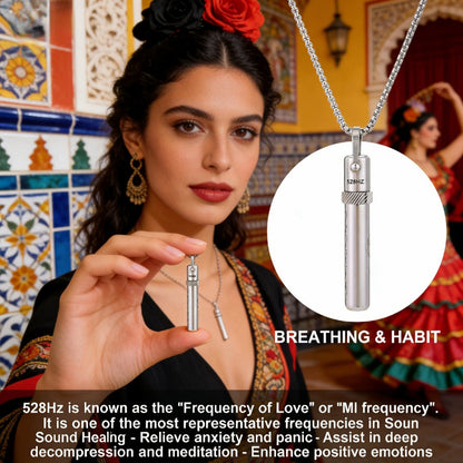528Hz Rotating Breathing Necklace – Stainless Steel Meditation Pendant for Relaxation